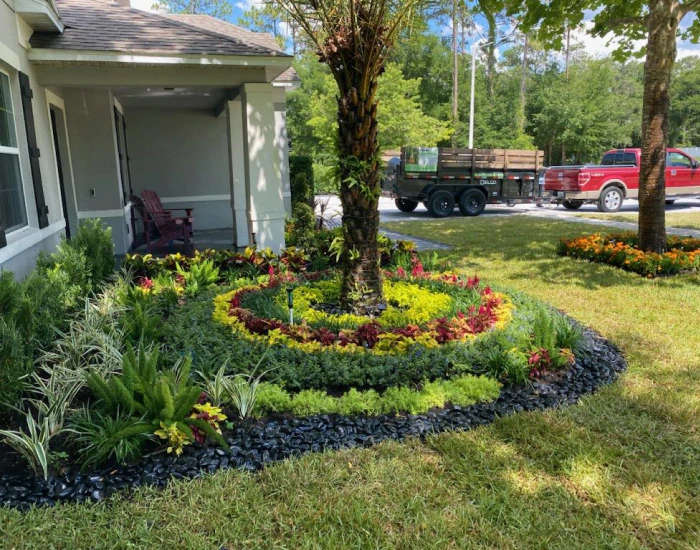 beautiful landscape surrounded with flower bed