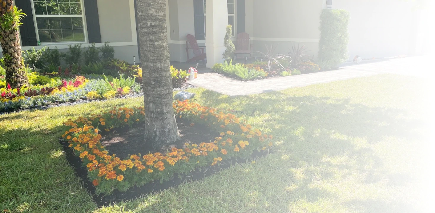 front yard landscape and flower beds